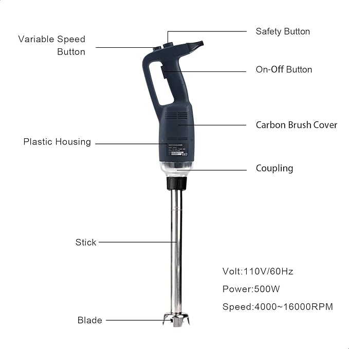 12 in Heavy Duty Immersion Blender Handheld Kitchen Hand Blenders for Kitchen Commercial Mixer Electric 500W Detachable Shaft Adjustable Variable Speed Emulsifier Blender Handheld