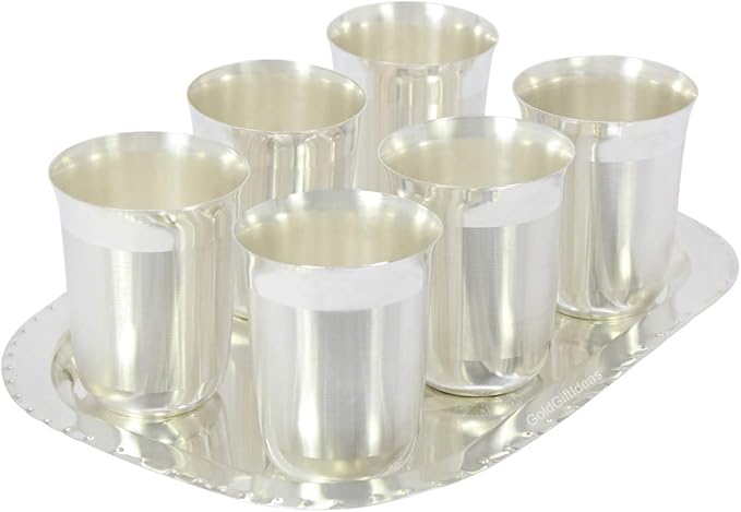 Samyuktha Silver Plated Six Glass/Tray and Six Manchurian Bowl/Spoon-Tray Combo Dinnerware Items Dinnerware Set 300 ML