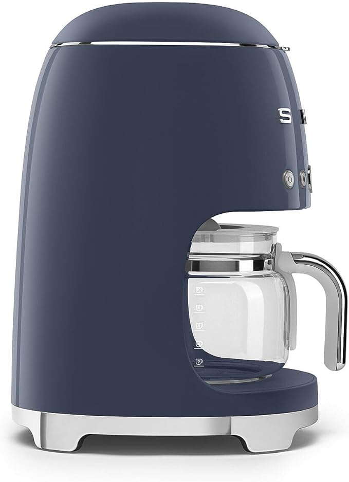 Smeg DCF02NBEU Filter Coffee Maker Aroma and Autostart Function Glass Jug Up to 12 Cups 2 Levels of Intensity Keep Warm Mode 1050 W Blue Navy