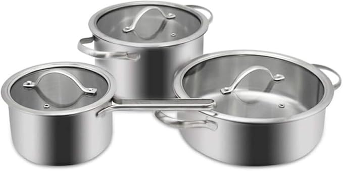 Pots and Pans Set 3Pcs Cookware Set Frying Pan Soup Pot Milk Pot with Glass Lid Stainless Steel Cooking Pot Set Kitchen Kitchen Cooking Set