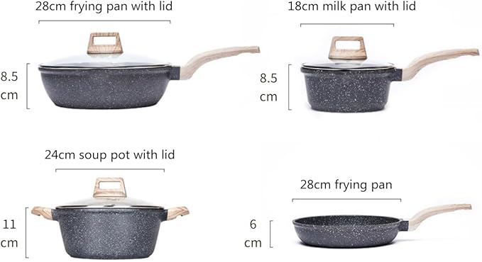 Black Kitchen Cookware Sets 7 Piece Nonstick Pots and Pans Set Granite Cooking Set for Induction &amp Dishwasher Safe Oven Stovetop PFAS and PFOA Free