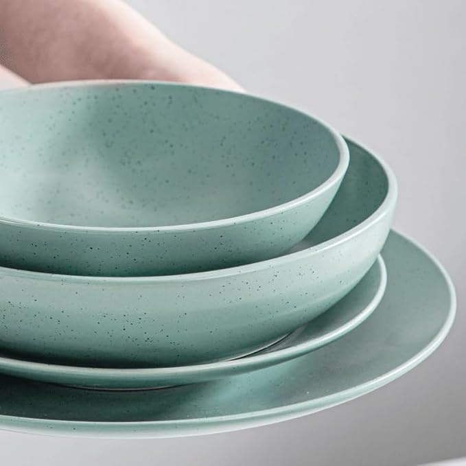 16 Piece Embossed Stoneware Tableware Set with Dinner Dessert Soup Plate Bowl Service for 4person