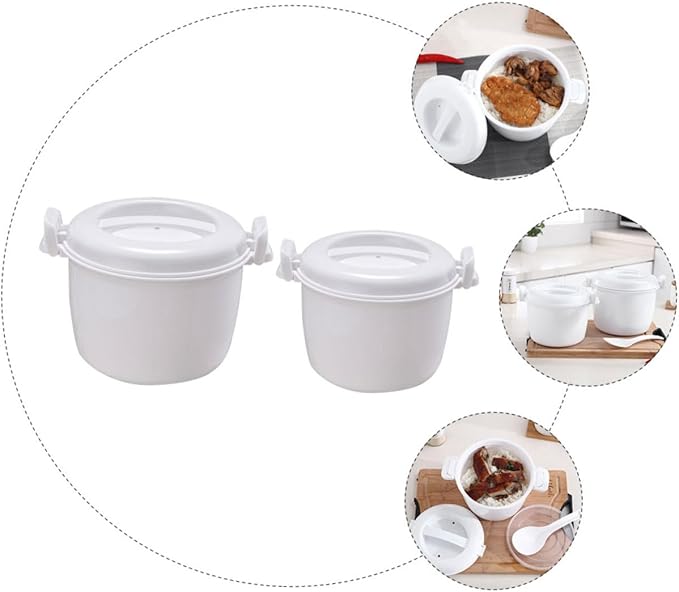 Healifty 2-Piece Microwave Rice Cooker Set Portable Food Steamer Pot Plastic Multi-Functional for Cooking Rice and Vegetables for Meal Prep and Lunch Containers