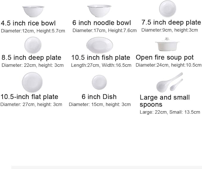 56 Pieces Bone China Kitchen Dinnerware SetRound White Modern Durable Plates Dishes Bowls Service for 12