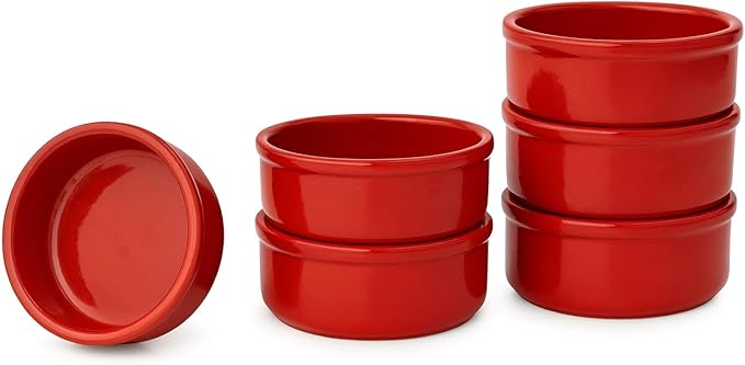 Areste Mexican Clay Cookware Set of 6 – Full Red Terracotta Pots Bowls Plates &amp Serving Dishes – Spanish Earthenware for Baking Yogurt Kheer Meat Vegetables – Cazuelas Mexicana