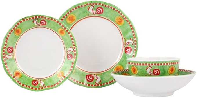 Vietri Melamine Campagna Gallina 4-Pc Dinnerware Set - Cereal/Pasta Bowls Salad/Dinner Plates