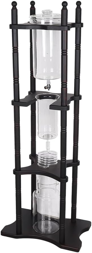 Cold Brew Coffer Tower Slow Drip Coffee Tower Ice Coffe Maker Ice Brew Coffee Machine with Pine Wood Stand Galss Ice Coffee Machine for Household Cafe 84 OZ