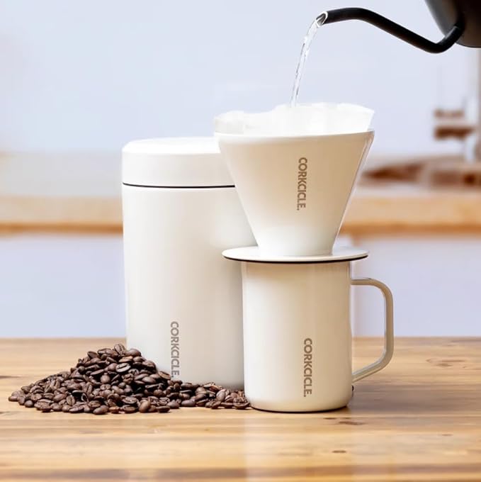 Corkcicle Pour Over Set - Pour Over Coffee Maker for Your Home - Triple-Insulated Stainless Steel Mug - BPA &amp Phthalate Free - With Non-Slip Silicone Base - Home Barista Set - Ceramic Slate