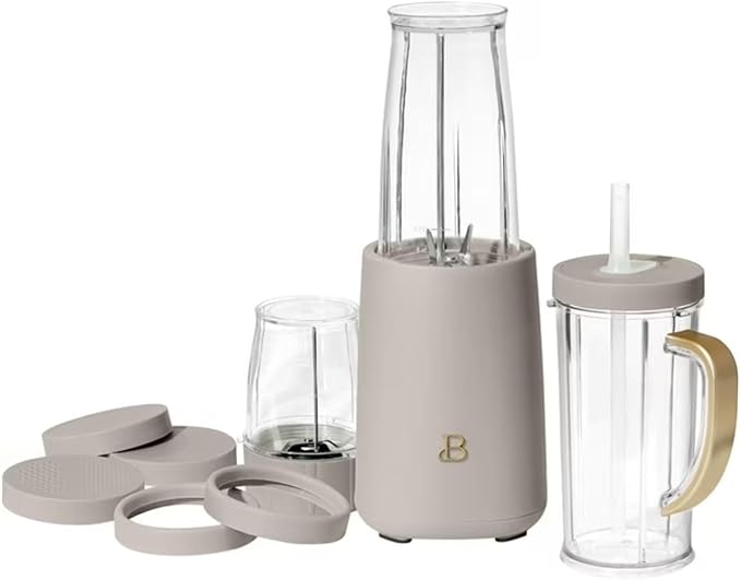 Personal Blender 240W with 12-Piece Set Portable Smoothie Maker with Travel Cups for Protein Shakes Juices and Smoothies (Porcini Taupe)