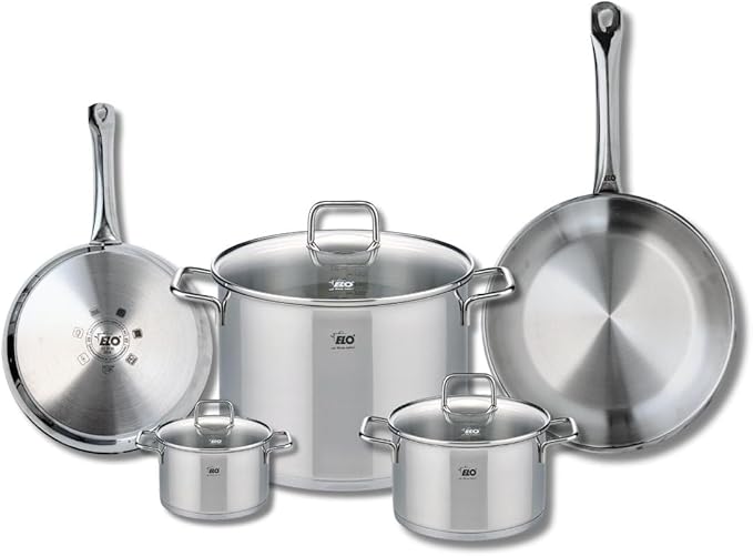 ELO 9503450 Cookware Set 5 Pieces 2 Frying Pans 24 and 28 cm 3 Saucepans 12 16 and 26 cm Elo Profi Citrine Stainless Steel Induction