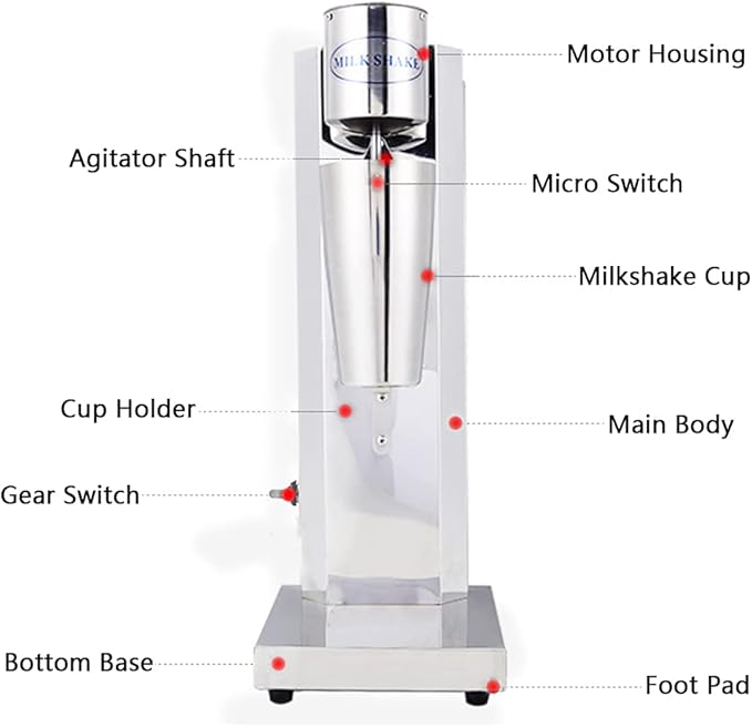 Milkshake Maker Machine Commercial Electric Milkshake Drink Mixer Stainless Steel Smoothie Milk Ice Cream Blender with 800Ml Cup Single Head (Silver)