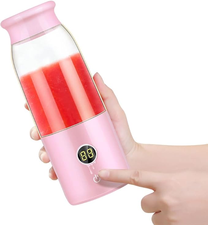 Portable BlenderPersonal Mixer Fruit Rechargeable USB Mini BlenderWaterproof Small Blender Single Juicers (Color : Pink)