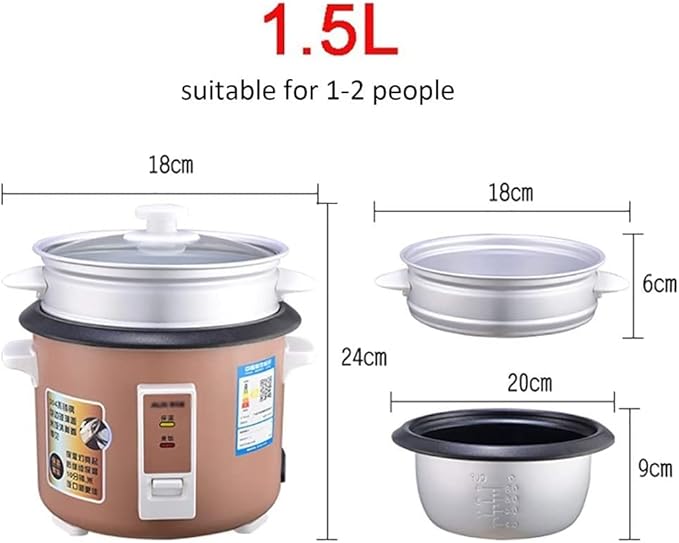 Rice Cooker Household Mini Rice Cooker with Steamer and Warmth Function for 1-3 People (2L400W) ()