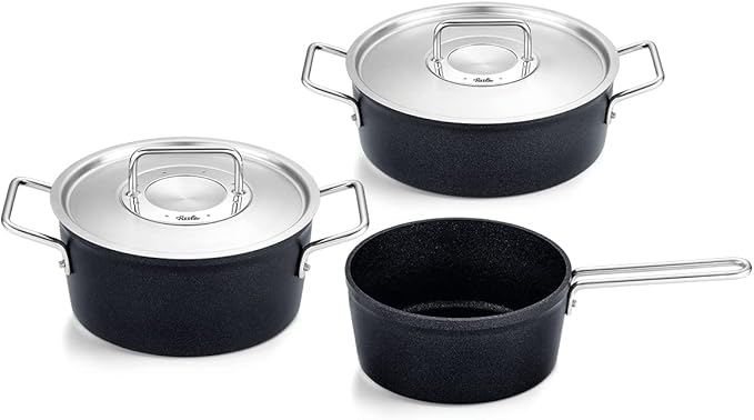 Fissler 156-114-03-000 Pot Set Coating Pot Adamant 3-Piece Set A Stew Pot 7.9 inches (20 cm) Casserole 9.4 inches (24 cm) Saucepan 7.1 inches (18 cm) Stainless Steel Lid Gas Fire/Induction