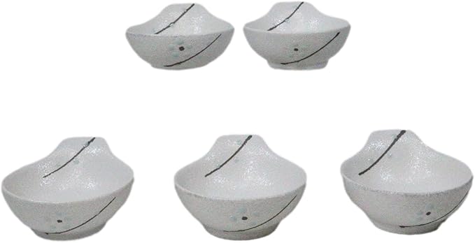 Ebros Gift Modern Yukino Hana Snow Flowers Ceramic Dinnerware Serveware Kitchenware Set Oriental Asian Restaurant Supply (Pack of 5 Soup Appetizer Dessert Sauce Shallow Bowls With Handle 5oz)
