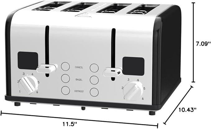 CUSIMAX 4 Slice Toaster Stainless Steel Ultra-Clear LED Display &amp Extra Wide Slots with Dual Control Panels of 6 Shade Settings Cancel/Bagel/Defrost Function Removable Crumb Trays Black
