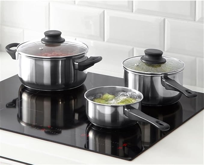 JSEIAJB 3pcs cookware set stainless steel glass lid stock pot kitchen set milk stock pot universal hot non stick pot