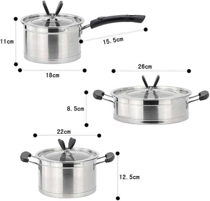 Pot Set Stainless Steel Cookware Set Kitchen Cookware and Cookware Set of 3 Suitable for All Stoves Including Induction Cookers Cookware Cooking Set(B)