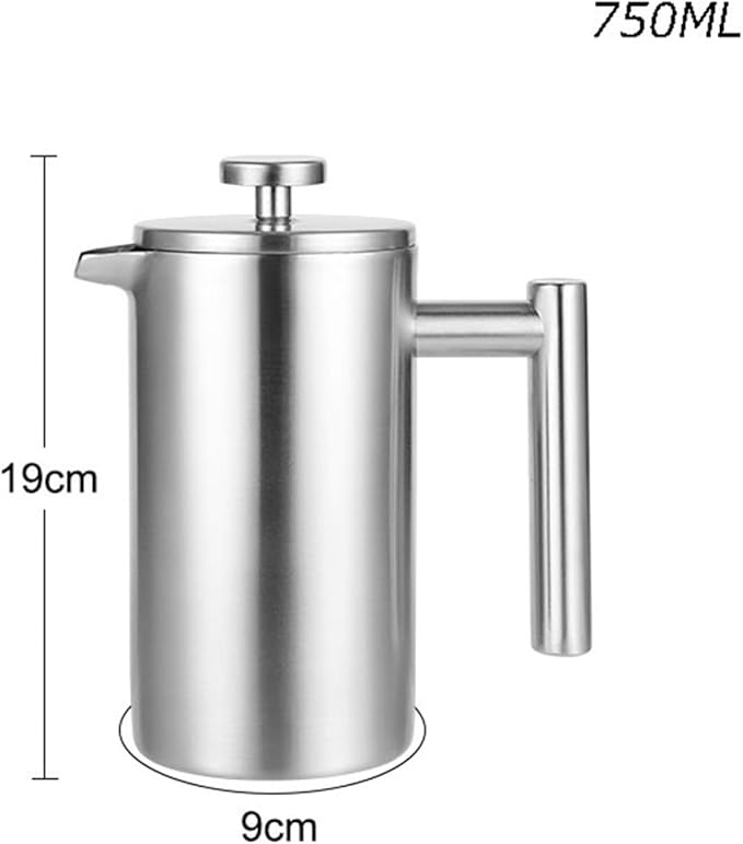 HASMI Coffee Kettle 304 Stainless Steel French Press Coffee Pot French Hand Brew Coffee Utensils Set of Tea Brewing Double Insulation Coffee Maker (Color : Black Size : 750ml) Dingzhebo2022