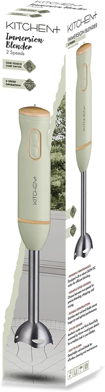 Living+ Immersion Blender Corded Hand Blender Electric Mixer Handheld with 2 Speeds Stainless Steel Blade Easy-Clean Detachable Rod Ergonomic Design Smoothie Blender 260W Mint