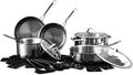16-Piece Tri-Ply Nonstick Cookware and Utensil Set Even-Heating Pots Pans &amp Kitchen Tools Metal Utensil Safe Stainless Steel Handles Silver