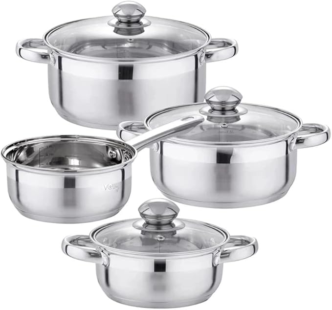 Cookware Set Stainless Steel 7-Piece Kitchen Cooking Pot&ampPan SetsInduction SaucepanCasserole with Tempered Glass Lid