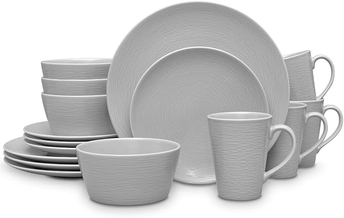 Noritake Colorscapes Grey-on-Grey Swirl 16-Piece Coupe Dinnerware Set Service for 4