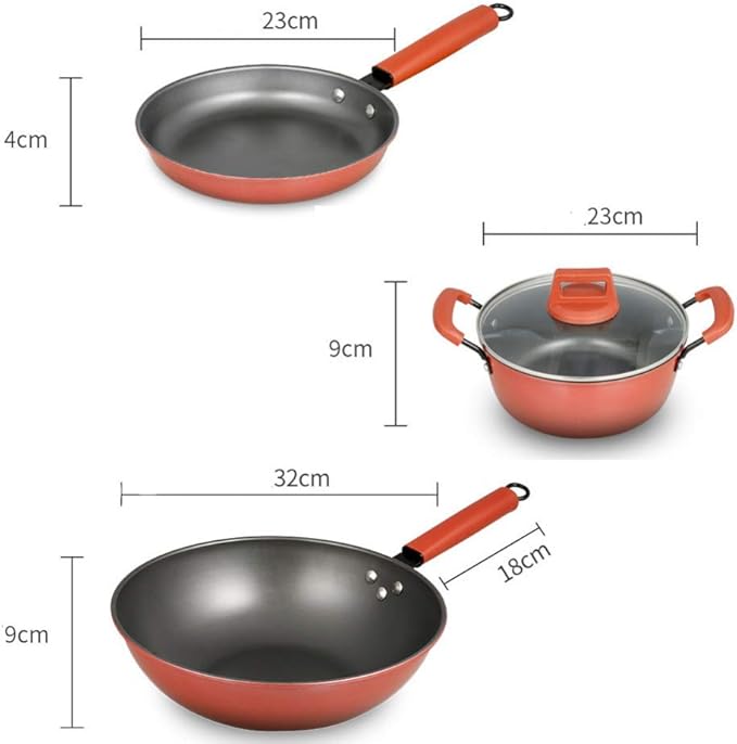3-Piece Cookware Set Non-Stick Pan Induction Cookware Comfortable Handle Suitable for Gas Induction Cooker Easy to Clean (23Cm 23Cm 32Cm) Wok