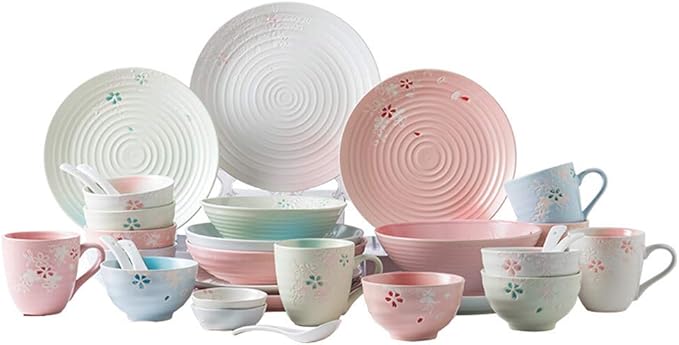 Ceramics Dinnerware Set with 34 PiecesBowl/Dish/Spoon|Dinner SetsCherry Blossom Pattern Porcelain Combination Set