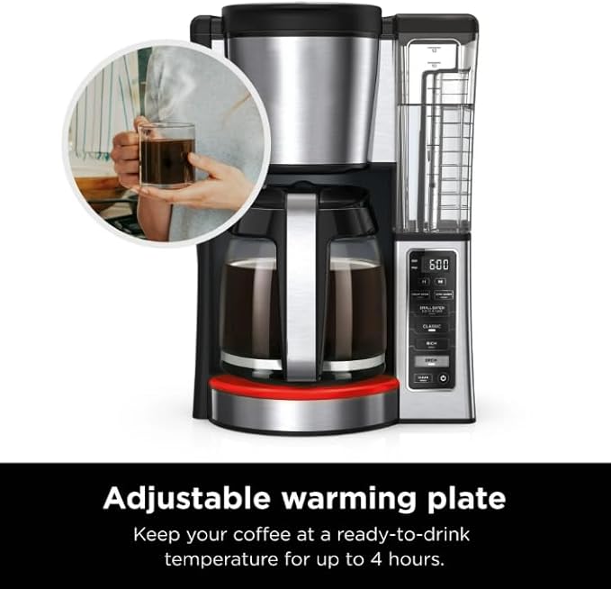 Niinjaa 12 Cup Programmable Coffee Brewer 2 Brew Styles Adjustable Warm Plate 60 oz Water Reservoir colo Black/Stainless Steel (model CE 250)
