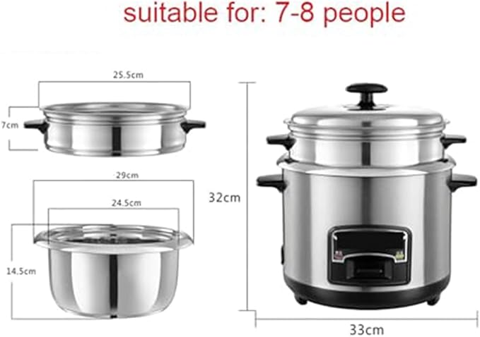 3L Stainless Steel Non-Stick Rice Cooker - Electric Rice Cooker Removable Bowl Cook &amp Keep Warm Functions and Vented Glass Lid Includes Measuring Cup &amp Spatula