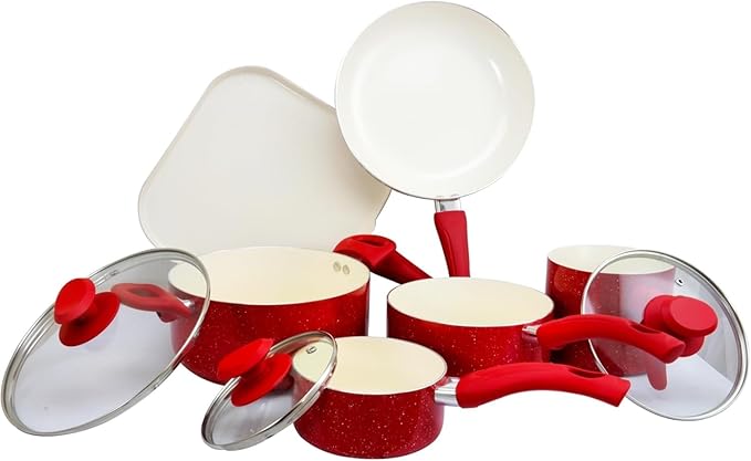 9-Piece Aluminum Nonstick Cookware Set with Lids Even-Heat Cooking Pots &amp Pans