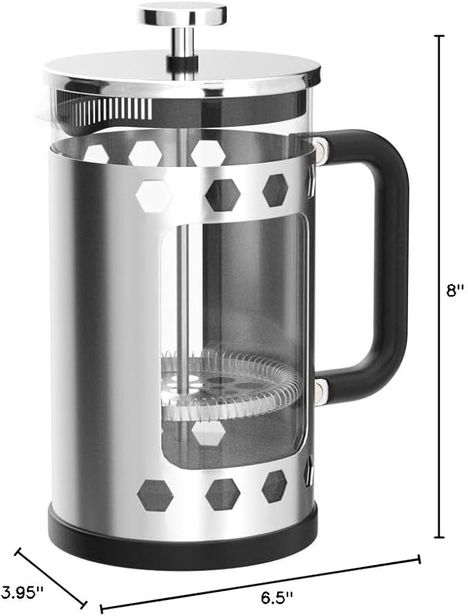 Gracie's Finest French Press Coffee Maker - Large 34 oz. Glass Coffee Pot Carafe with Stainless Steel Filter - French Press Coffee at Home or Office - Dishwasher Safe