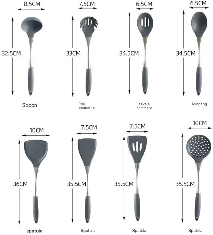 8-Piece White Kitchen Utensil Set with Gold Handles Stainless Steel Cooking Tools Includes Spatulas Ladle Spoons for Nonstick Cookware (silvery and Grey)