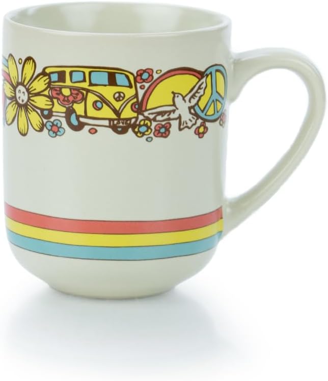 Everything Kitchens Modern Flat 16-Piece Dinnerware Set | Peace &amp Love (15oz Mugs (Set of 4))