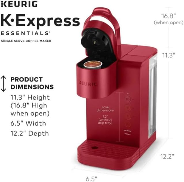 Keurig K-Express Essentials Single Serve K-Cup Pod Coffee Maker with 45oz Reservoir Fast Brewing Back-to-Back Cups and Energy Efficient (Red)