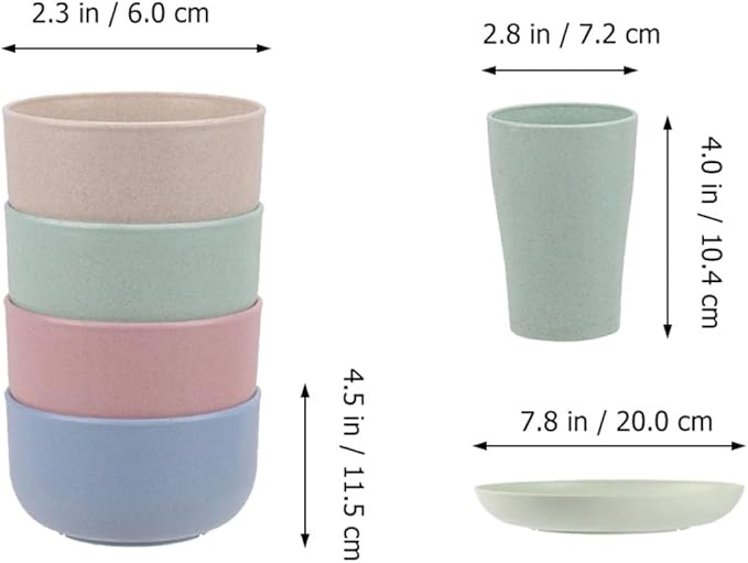 Portable Wheat Fiber Dinnerware Set 28pcs with Plates Bowls Cups and Cutlery Reusable Eco-friendly Tableware for Camping Travel and Everyday Use