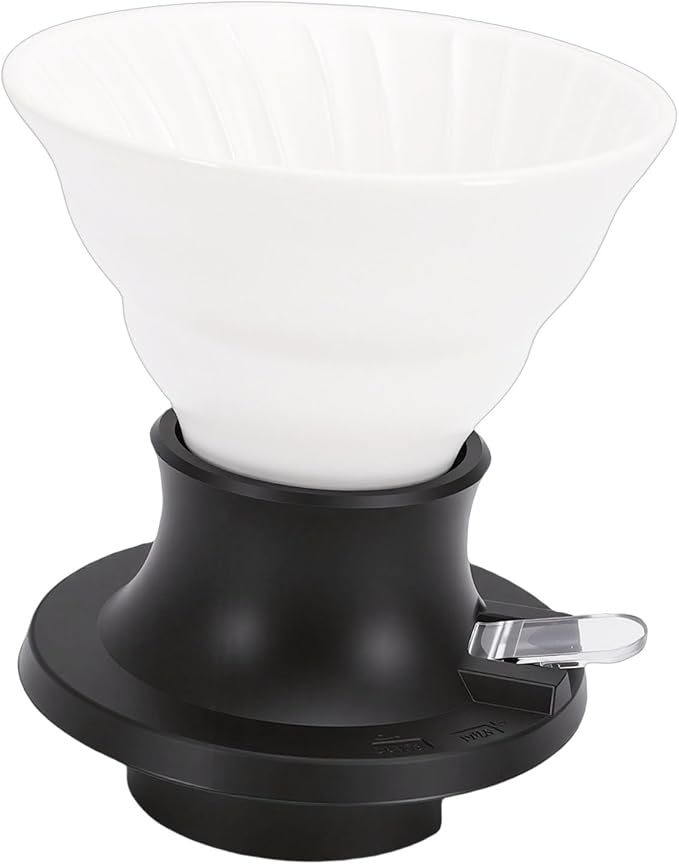 Premium Ceramic Pour Over Coffee Dripper - Heat Immersion Cone Brewer with Filter Holder for Home Office &amp Travel Use Ideal Coffee Maker for Daily Brewing (White Black)