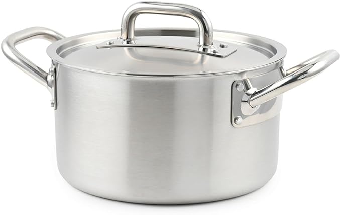 LAGUIOLE Triplex Stockpot 24 x 15 cm Triplex Stainless Steel 304 / Aluminium / 430 Capacity 6 L Compatible with All Hobs Including Induction Made in France Silver
