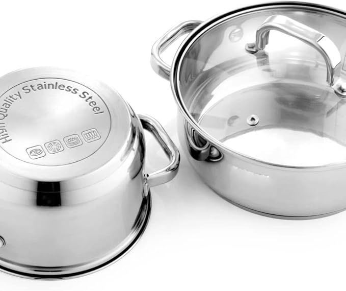 Cookware Cookware Set Stainless Steel 9-Piece Kitchen Cooking Pot&ampPan Set Non Stick Frying Pan Saucepan Casserole Glass Lid