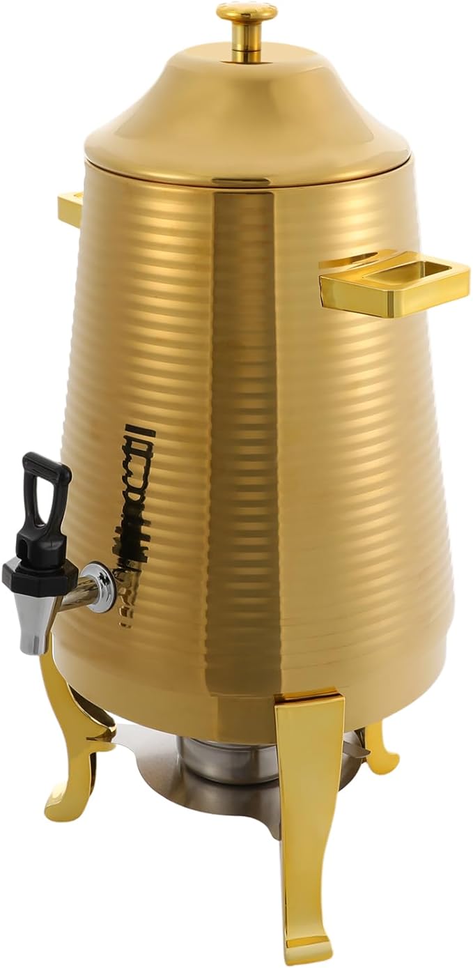 Coffee Urn With Fuel Holder 3.43 Gallon/13L Stainless Steel Beverage Dispensers for Coffee Tea Milk Juice Water Hot Drink Dispenser with Stand Chafer Urn with Spigot for Parties Catering (Gold)