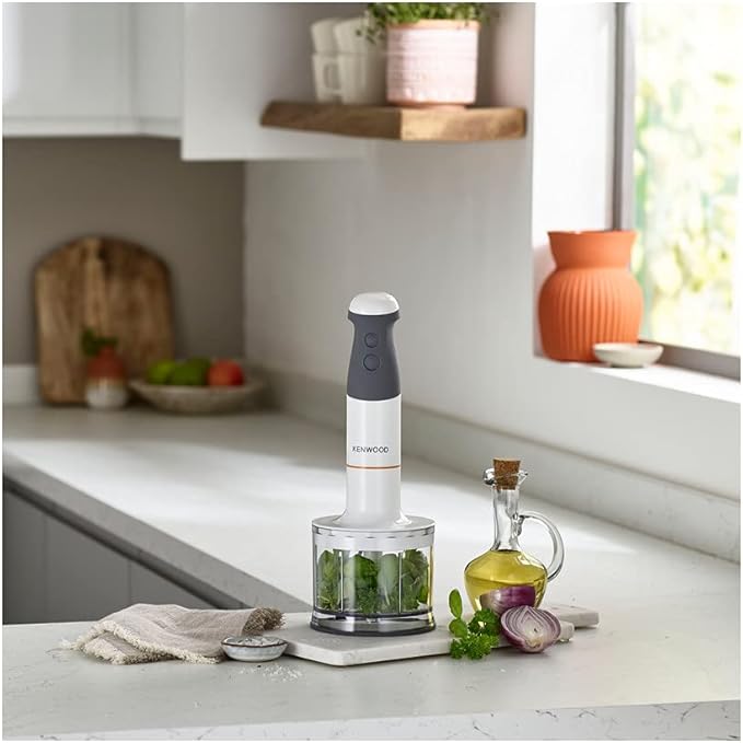 Kenwood TriBlade XL HBM40.306WH Hand Blender with Removable Stainless Steel Handle 3 Blades for Faster Mixing Beater Shredder Mashed Potatoes Blender Cup 850 W White/Grey