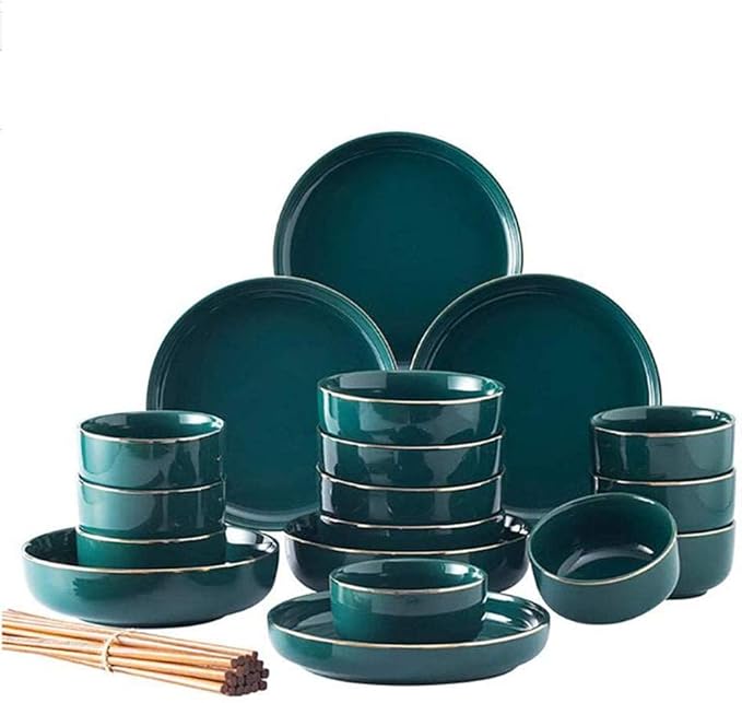 Dinner SetUniquek Green Phnom Penh Ceramics Dinnerware Set of 26 Pieces Suitable for Housewarmingurant Banque