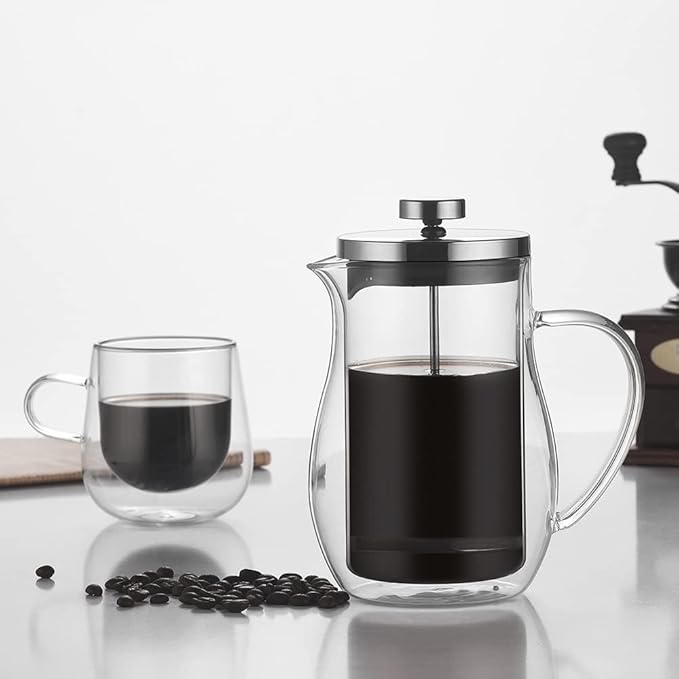 French Press Coffee Maker - 600ML Large Glass Coffee Pot Carafe with Stainless Steel Filter - French Press Coffee at Home or Office (Color : Amber)