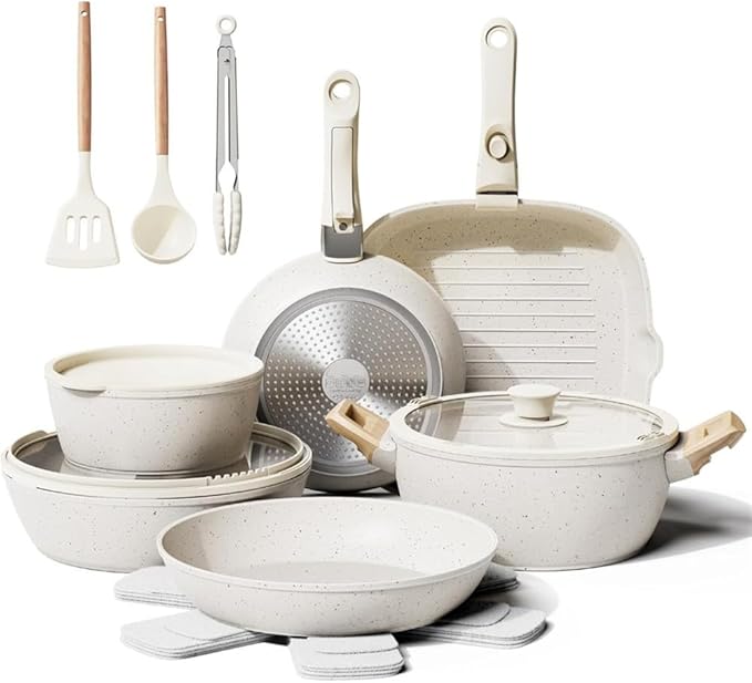 19 Pcs Pots and Pans Set Non Stick Ceramic Cookware Set with Removable Handles Induction Kitchen Cookware Sets19 PcOne