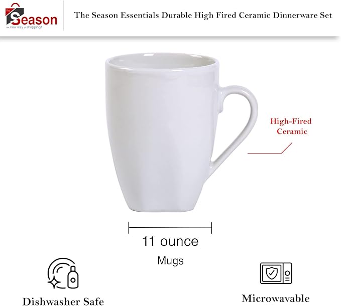 The Season Essentials High Fired Ceramic Square Dinnerware Sets - Set of 16