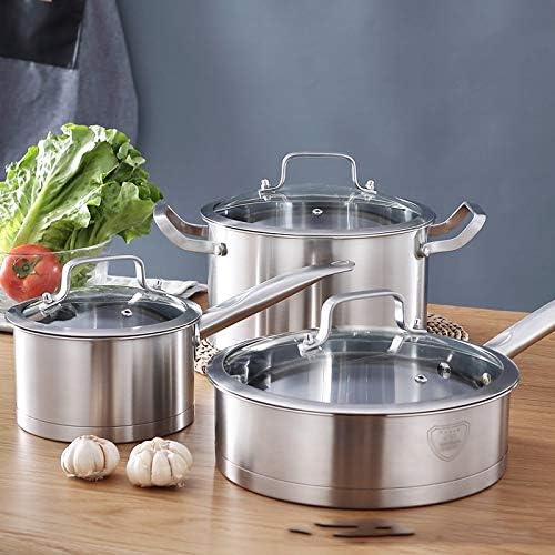 Cooking Pot Frying pan430 Stainless Steel Cookware Suit Double Bottom Pot Three Piece Set Kitchen Cookware Sets Pots for Cooking Cookware Set
