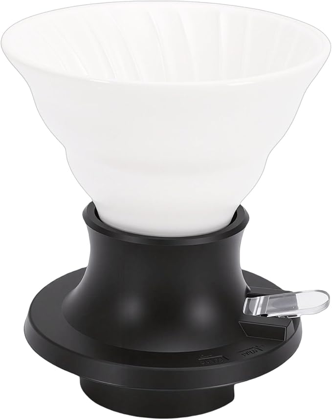 Premium Ceramic Pour Over Coffee Dripper - Heat Immersion Cone Brewer with Filter Holder for Home Office &amp Travel Use Ideal Coffee Maker for Daily Brewing (White Black)
