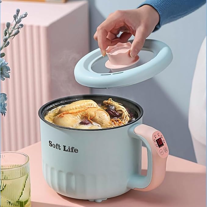 GRFIT 1.8L Multifunctional Electric Pan Mini Rice Cooker Multicooker Skillet Non-Stick Cookware Pot Home and Kitchen (Color : B)