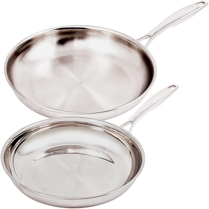 Swiss Diamond Premium Clad 5-Ply Stainless Steel 2 Piece Frying Pan Set with Satin Exterior Finish Induction Compatible Stainless Steel Skillet Set - Oven and Dishwasher Safe